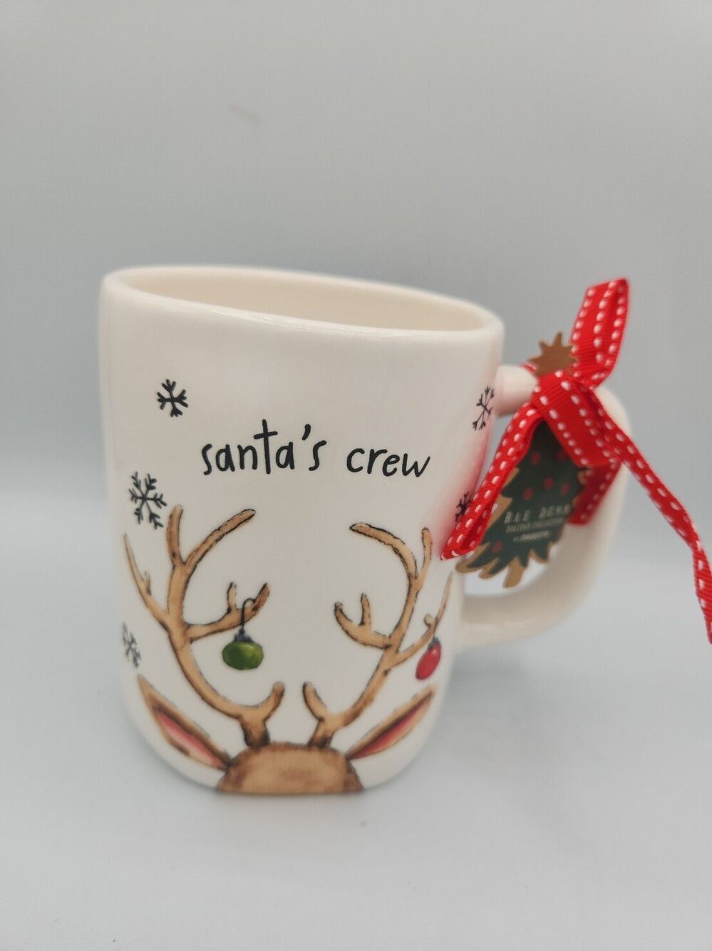Rae Dunn SANTA’S CREW Christmas Reindeer Mug with Snowflakes NWT & New Release